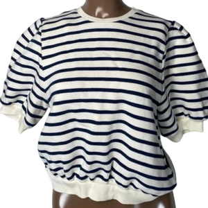 NEW BA&SH Womens Cream Cream/Navy Size S Sweatshirt Tamar Striped Cropped
